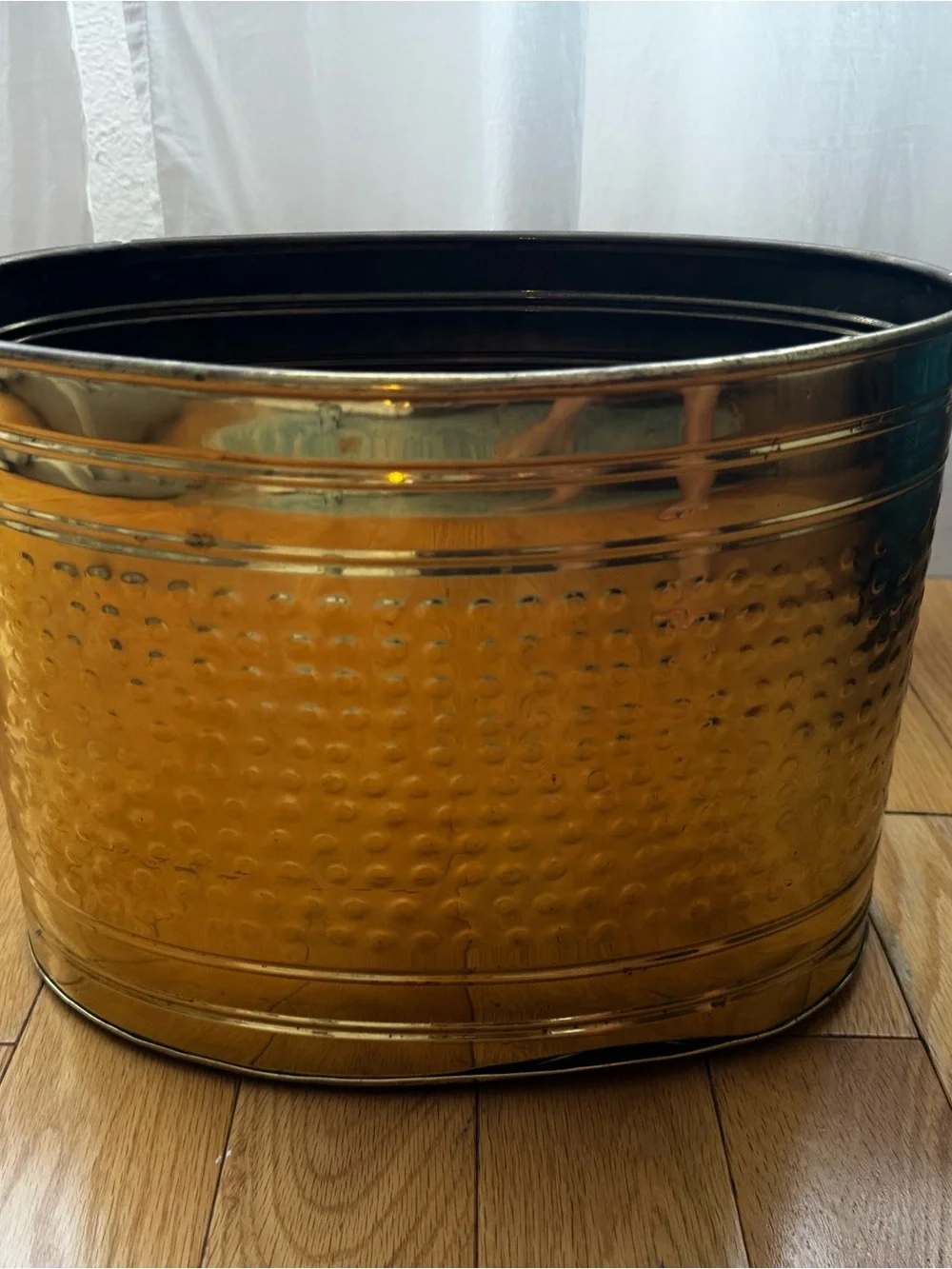 Vintage Hammered Brass Vessel with Rope-Style Handles Planter / Storage